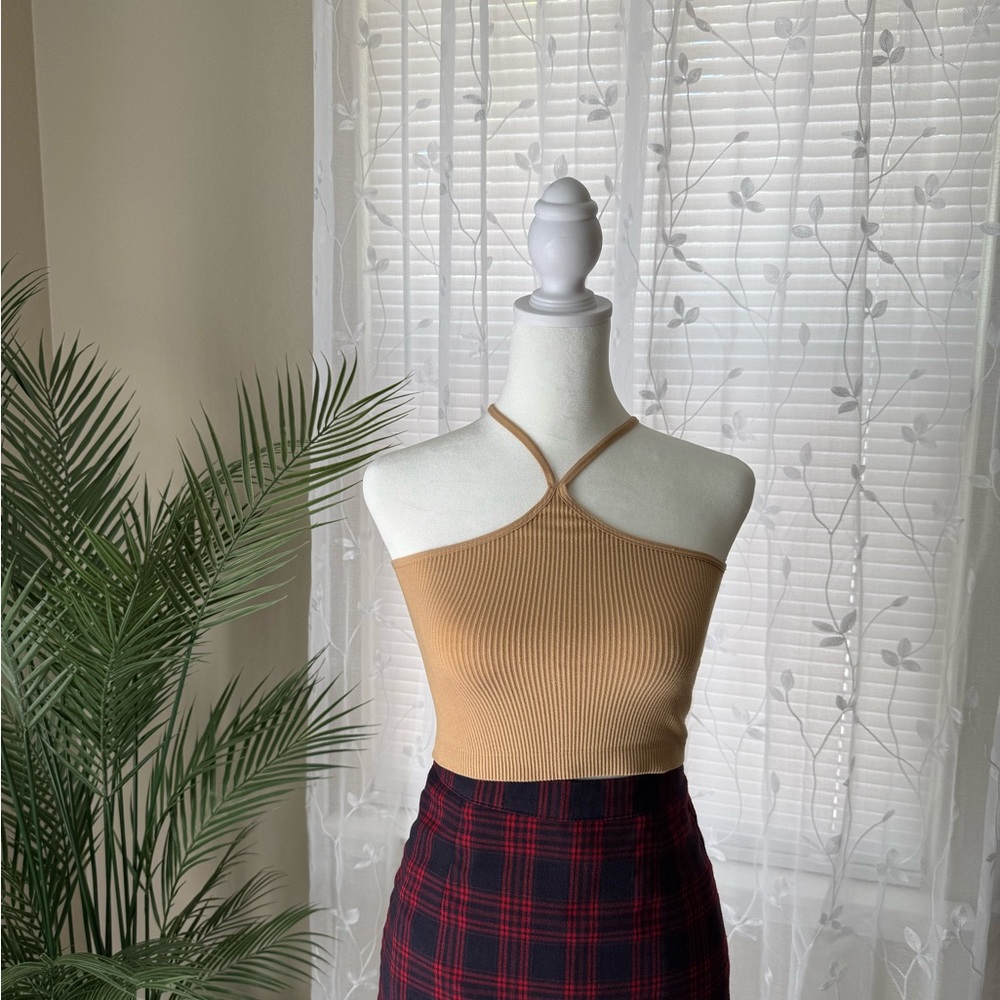 Tan Halter Ribbed Top